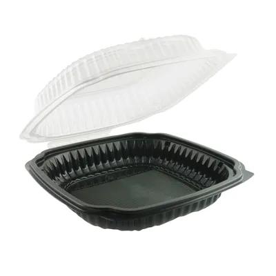 Take-Out Container Hinged With Dome Lid 10.5X9.5 IN PP Black Clear Anti-Fog 100/Case