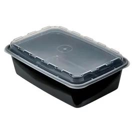 Take-Out Container Base & Lid Combo With Dome Lid 38 OZ Plastic Black Clear Oblong 150/Case