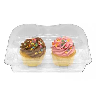 Cupcake Muffin Hinged Container With Dome Lid Jumbo 8X5.25X3.8 IN 2 Compartment PET Clear Rectangle 220/Case