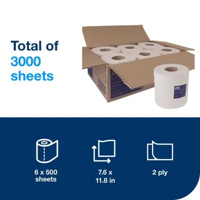 Tork Roll Paper Towel M2 11.82X7.6 IN 492.5 FT White Bleached Centerfeed Refill 500 Sheets/Roll 6 Rolls/Case