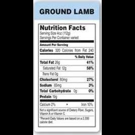 Ground Lamb Label 1.5X3 IN Nutritional Facts 1000/Roll
