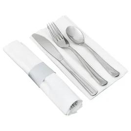 4PC Cutlery Kit PS Silver Pre-Rolled With Napkin,Fork,Knife,Teaspoon 100/Case