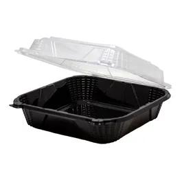 ProView Take-Out Container Hinged With Dome Lid 9X9X3 IN PP Black Clear Square 150/Case