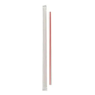 Giant Straw 0.284X7.75 IN Plastic Red White Stripe Paper Wrapped 7200/Case