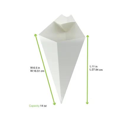 Take-Out Cone 14 OZ Paper White With Sauce Compartment Freezer Safe 25 Count/Pack 20 Packs/Case 500 Count/Case