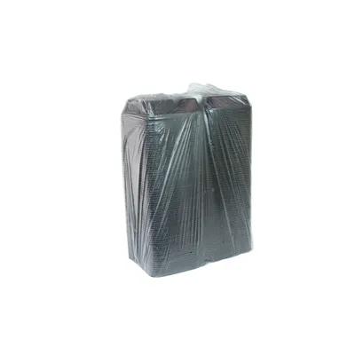 Take-Out Container Hinged Large (LG) 9X9X3.4 IN 3 Compartment Polystyrene Foam Black Square 150/Case