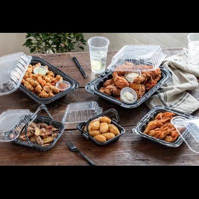 MealMaster® Chicken Container & Lid Combo With Dome Lid Small (SM) 4 Piece MFPP OPS Black Clear With Handle 100/Case