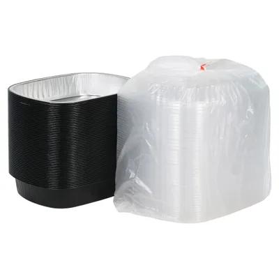 Take-Out Container Base & Lid Combo With Dome Lid Small (SM) 46 OZ Aluminum Plastic Black Silver Clear Oblong 50/Case