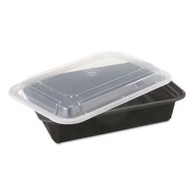 Take-Out Container Base & Lid Combo 38 OZ Plastic Black Rectangle 150/Case