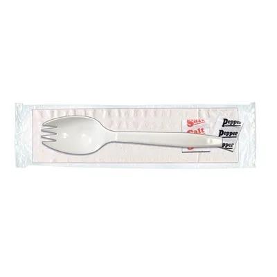 4PC Cutlery Kit PP White Medium Weight With 13X13 Napkin, Salt & Pepper,Spork 250/Case