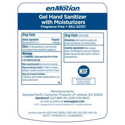 enMotion® Hand Sanitizer Gel 1000 mL Unscented Fragrance Free Clear Dye Free E3 Rated OTC Indicator 2/Case