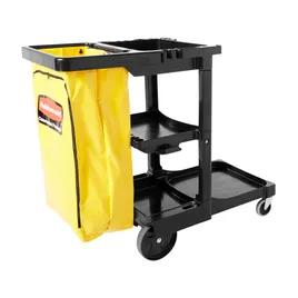 Janitorial Cleaning Cart 46X21.75X38.38 IN Black Yellow Plastic Vinyl With Vinyl Bag 1/Case