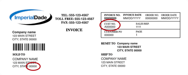 example invoice to find customer number and billing zip code