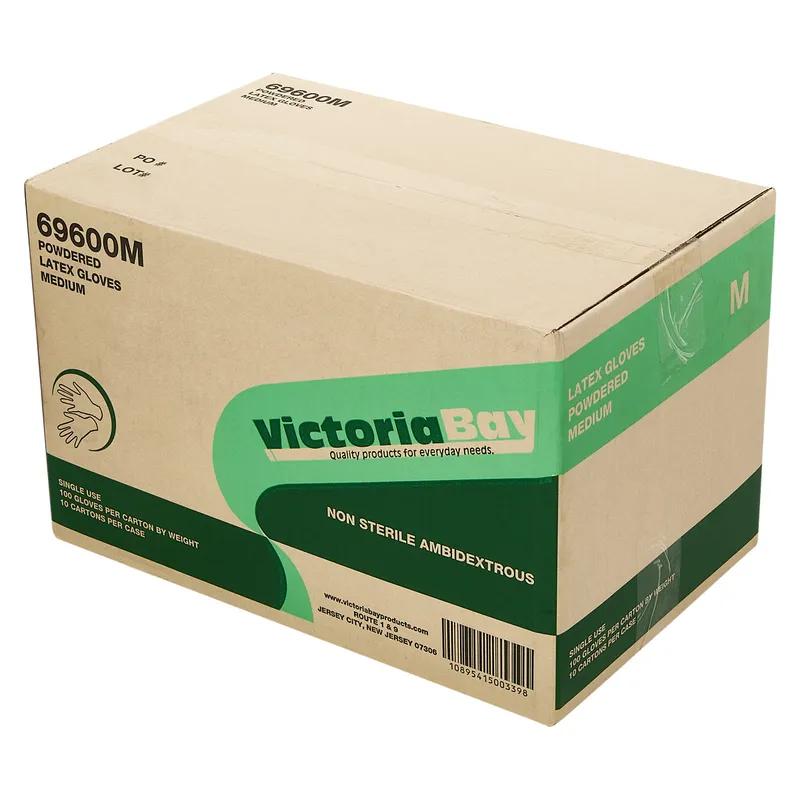 Victoria Bay General Purpose Gloves Medium (MED) Ivory Latex Disposable Powdered 100 Count/Pack 10 Packs/Case
