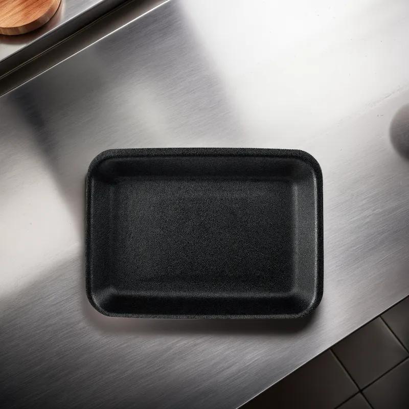 2DN Meat Tray 5.75X8.5X1.3 IN Polystyrene Foam Deep Black Rectangle 500/Bundle