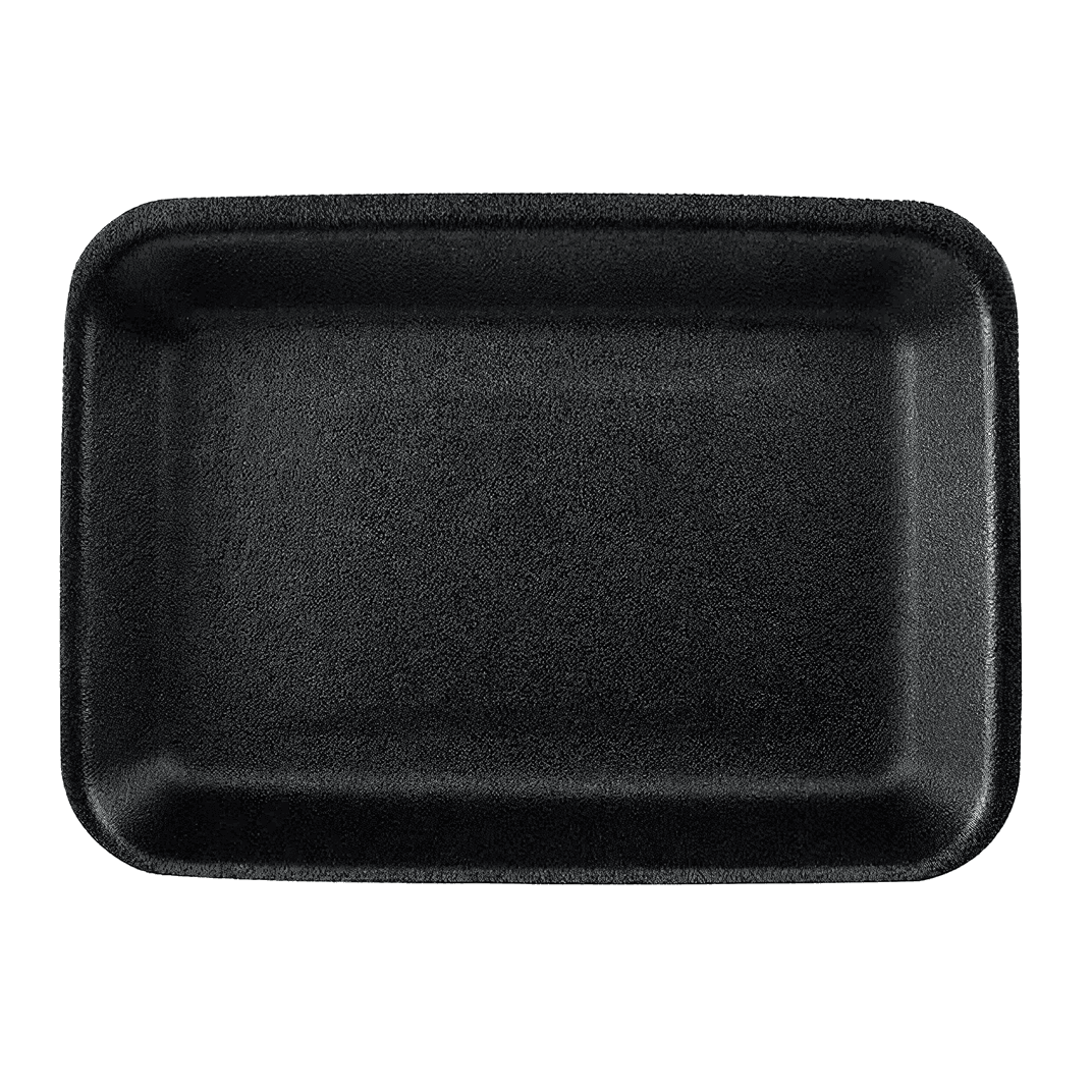 16SN Meat Tray 11.7X7.31X0.6 IN Polystyrene Foam Shallow Black Rectangle 250/Bundle
