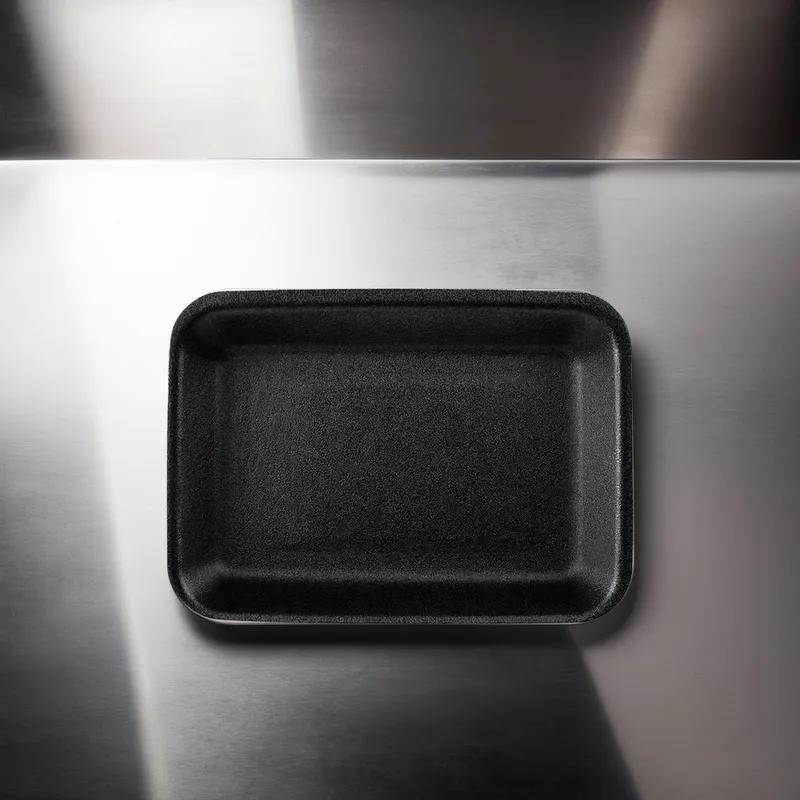 16SN Meat Tray 11.7X7.31X0.6 IN Polystyrene Foam Shallow Black Rectangle 250/Bundle