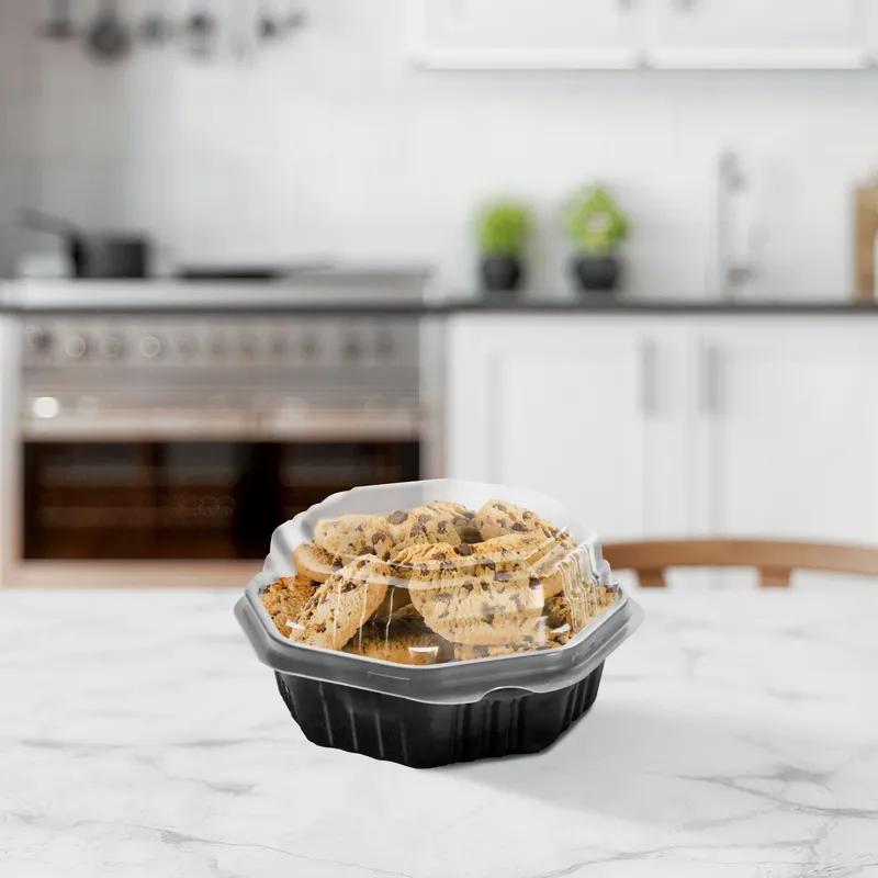 Solo® Creative Carryouts® OctaView® Take-Out Container Hinged 6.75X6.28X3.08 IN PP Black Clear Convertible Vented 100 Count/Pack 2 Packs/Case