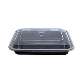 Thermosource Tooling Take-Out Container Base & Lid Combo 24 OZ PP PET Black Clear Rectangle 200/Case