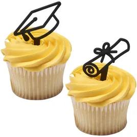 Cake & Cupcake Topper Pick Plastic Black Graduation Cap 144/Pack