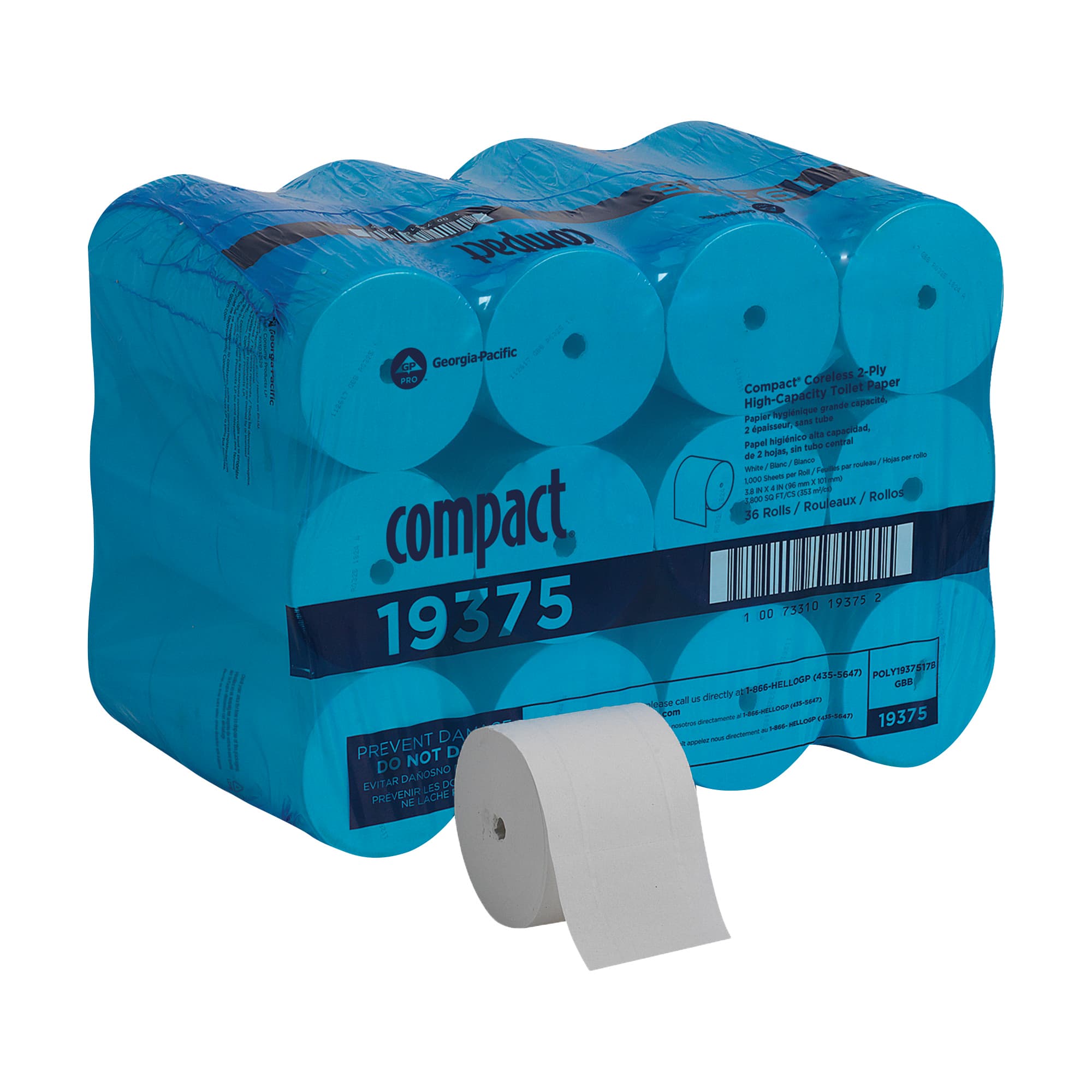 Compact® Toilet Paper & Tissue Roll 4X3.8 IN 2PLY White Coreless 1000 Sheets/Roll 36 Rolls/Case 36000 Sheets/Case