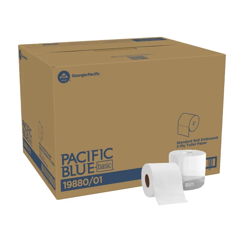 Pacific Blue Basic Toilet Paper & Tissue Roll 4X3.8 IN 2PLY White Embossed Standard EPA Indicator 550 Sheets/Roll