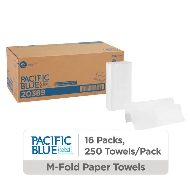 Pacific Blue Select Folded Paper Towel 9.4X9.2 IN 1PLY White 1/2 Fold 250 Sheets/Pack 16 Packs/Case 4000 Sheets/Case