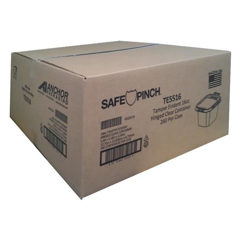 Safe Pinch® Deli Container Hinged With Flat Lid 16 OZ RPET Clear Square 260/Case