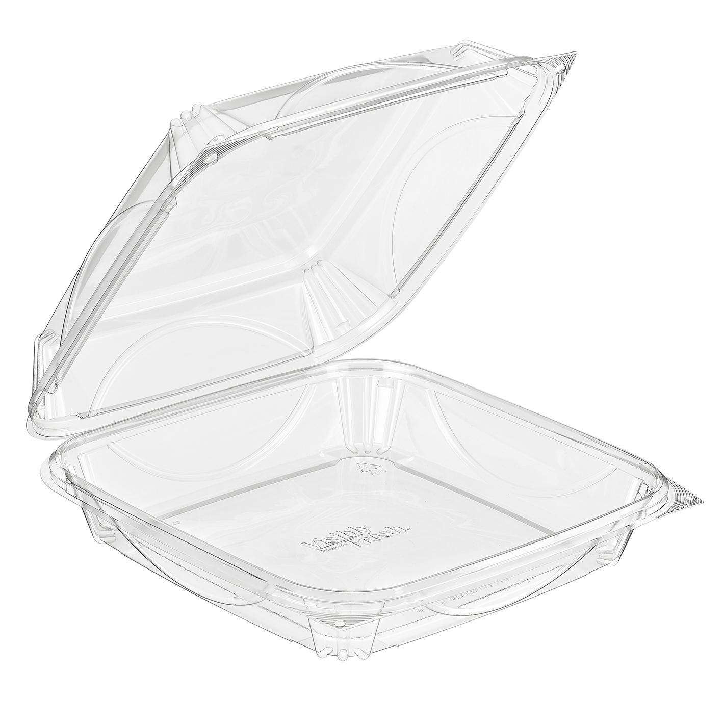 Essentials Take-Out Container Hinged With Dome Lid 8X8X3 IN RPET Clear Square 100/Case