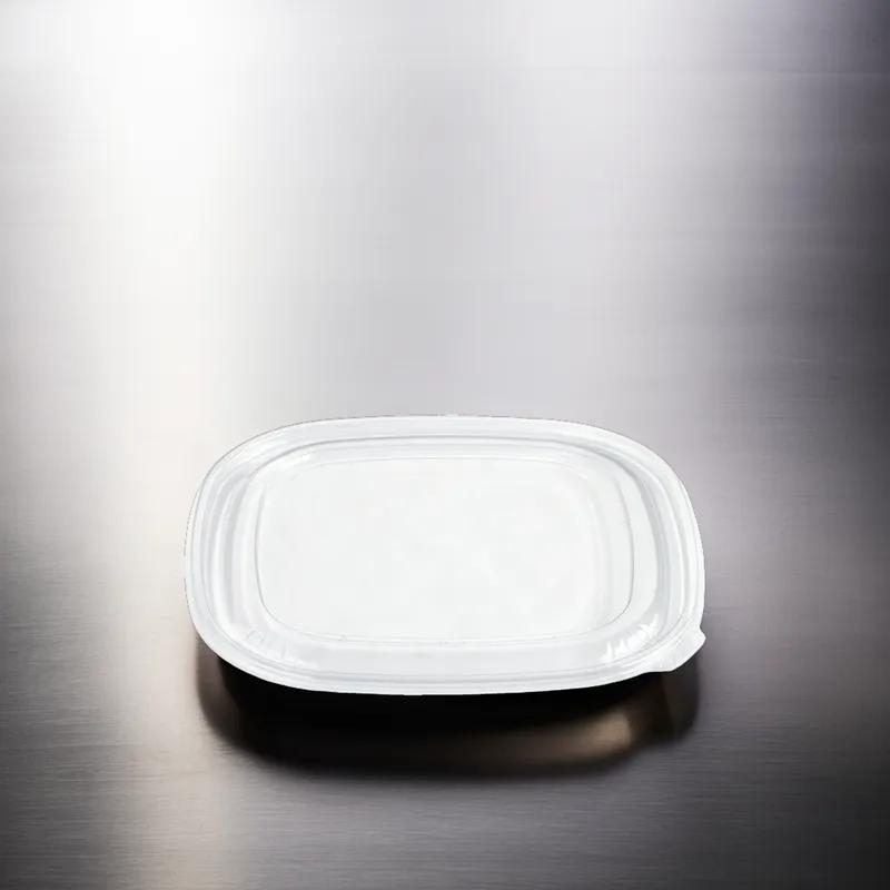 Fresh 'n Clear® Lid Flat Large (LG) 9X9X0.33 IN 1 Compartment PET Clear Square For 32-48-64 OZ Bowl Unhinged 150/Case