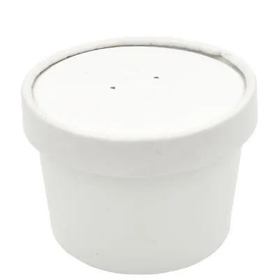 Victoria Bay Food Container Base & Lid Combo With Flat Lid 8 OZ Double Wall Poly-Coated Paper White Round 250/Case
