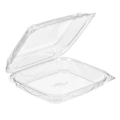 Essentials Take-Out Container Hinged With Dome Lid 8X8X2 IN RPET Clear Square 110/Case