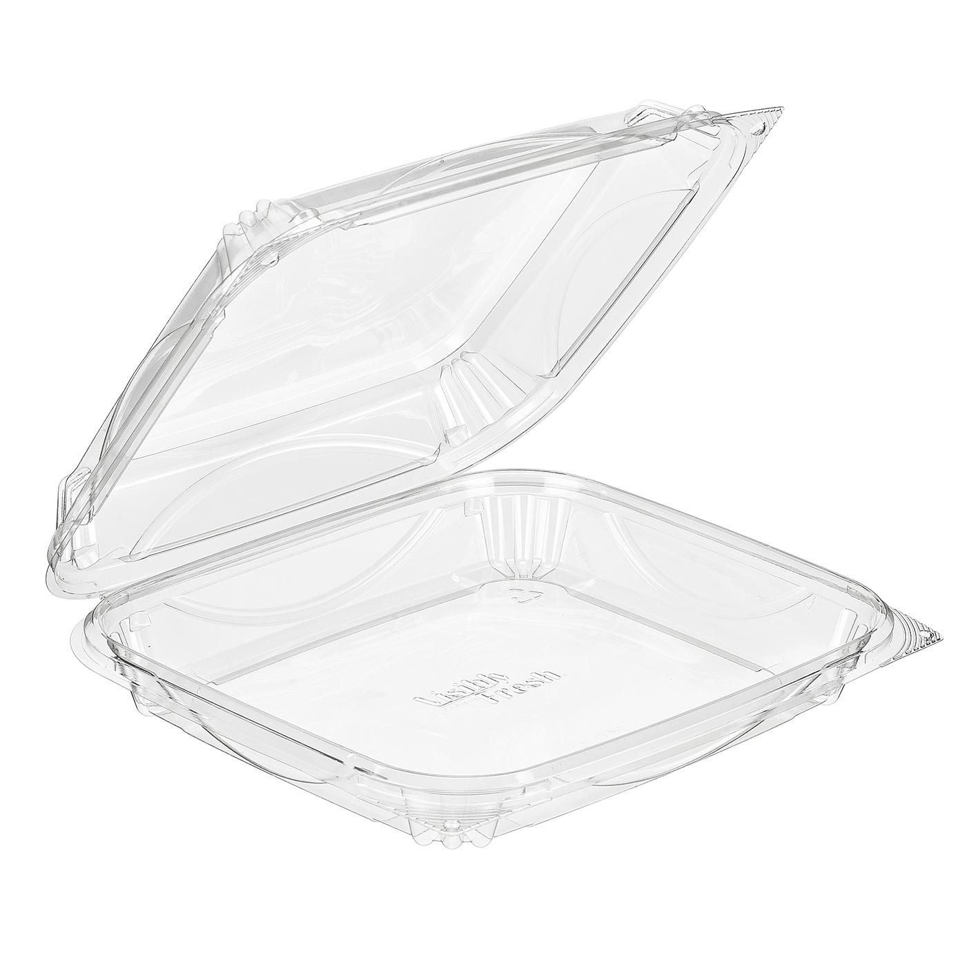 Essentials Take-Out Container Hinged With Dome Lid 8X8X2 IN RPET Clear Square 110/Case