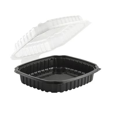 Culinary Basics® Take-Out Container Hinged With Dome Lid 9X9 IN PP Black Clear Square Anti-Fog 100/Case