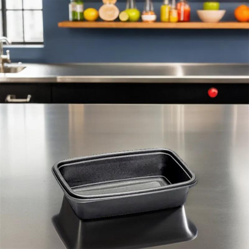 Take-Out Container Base 8.75X6X2 IN PP Black Rectangle Microwave Safe 300/Case