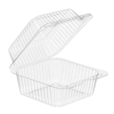 Essentials Take-Out Container Hinged With Dome Lid 5X5X3 IN RPET Clear Square Deep Bar Lock 500/Case