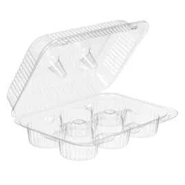 Essentials SureLock Muffin Hinged Container With Dome Lid 9.375X6.75X2.875 IN 6 Compartment RPET Clear Rectangle 300/Case