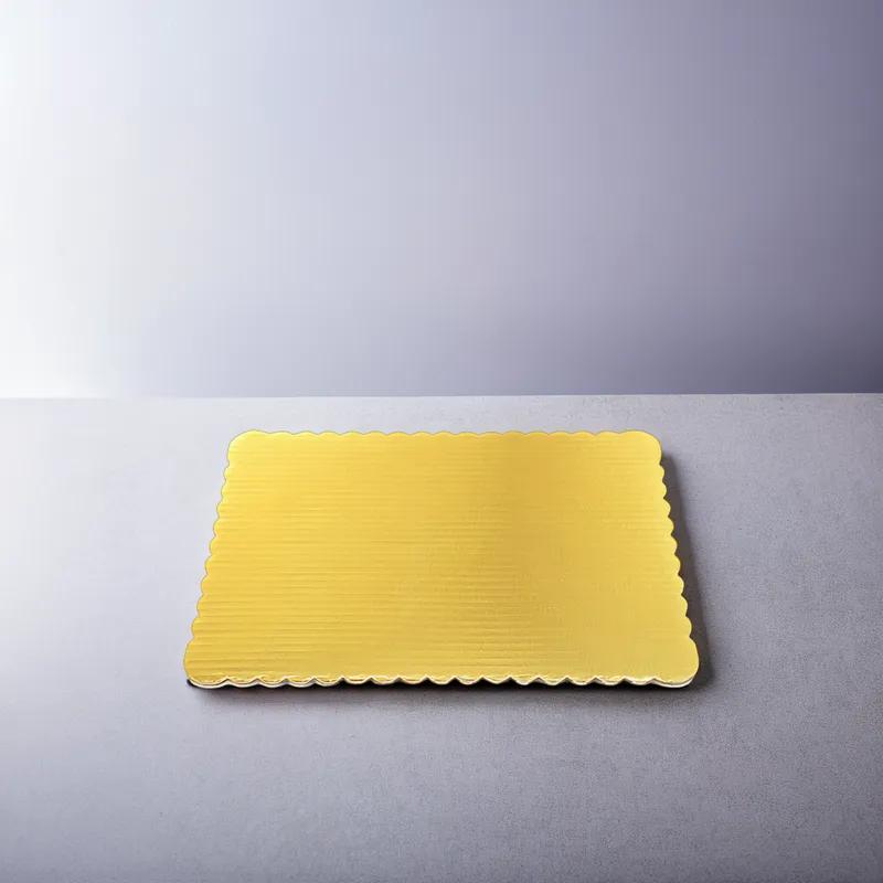 Cake Board 1/4 Size 13.75X9.75 IN Corrugated Paperboard Gold Rectangle Scalloped 50/Case