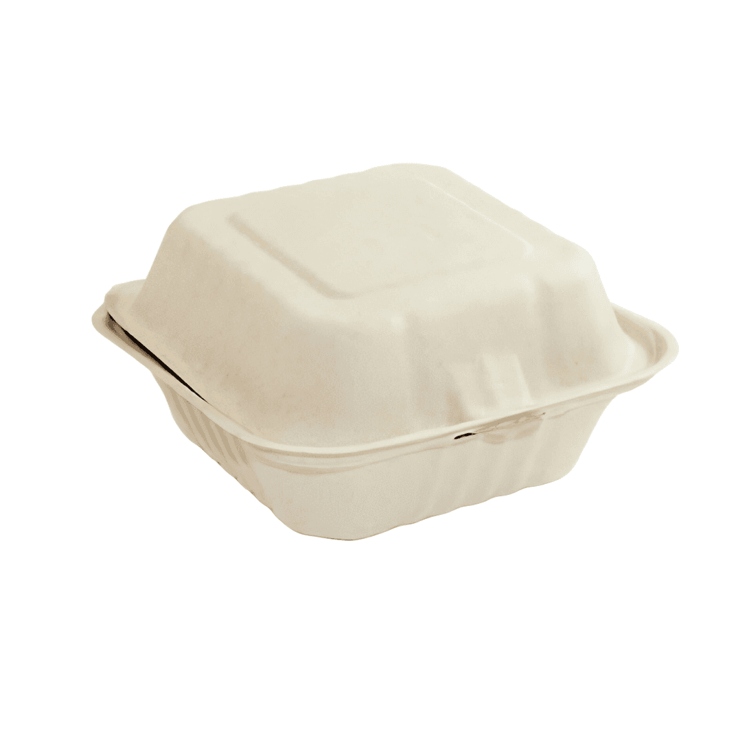 Take-Out Container Hinged 6X6 IN Sugarcane Brown Square 400/Case
