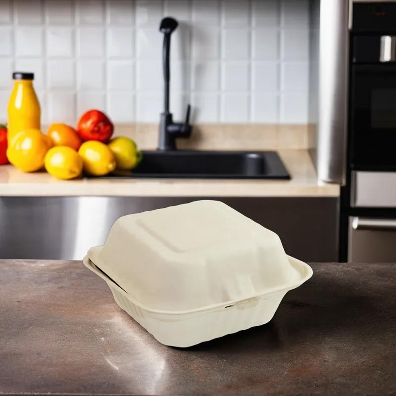 Take-Out Container Hinged 6X6 IN Sugarcane Brown Square 400/Case