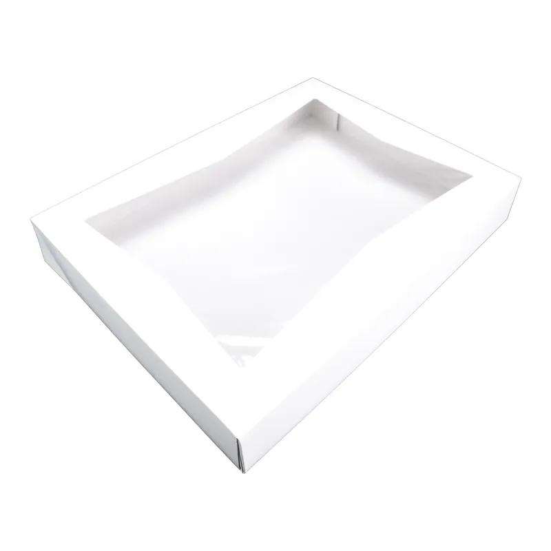 Bakery Box 16X12X2.25 IN SBS Paperboard White Rectangle 6 Corner Beers With Window 100/Case