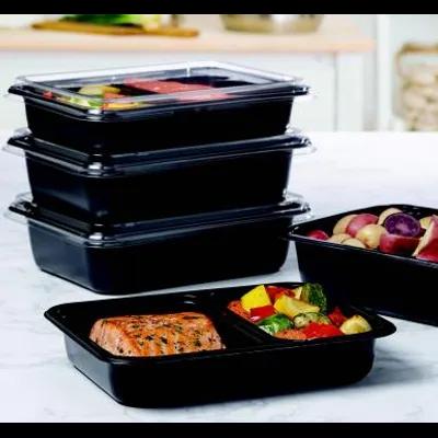 Take-Out Container Base 6.5X8.5X1.5 IN 2 Compartment CPET Black Rectangle Oven Safe 390/Case