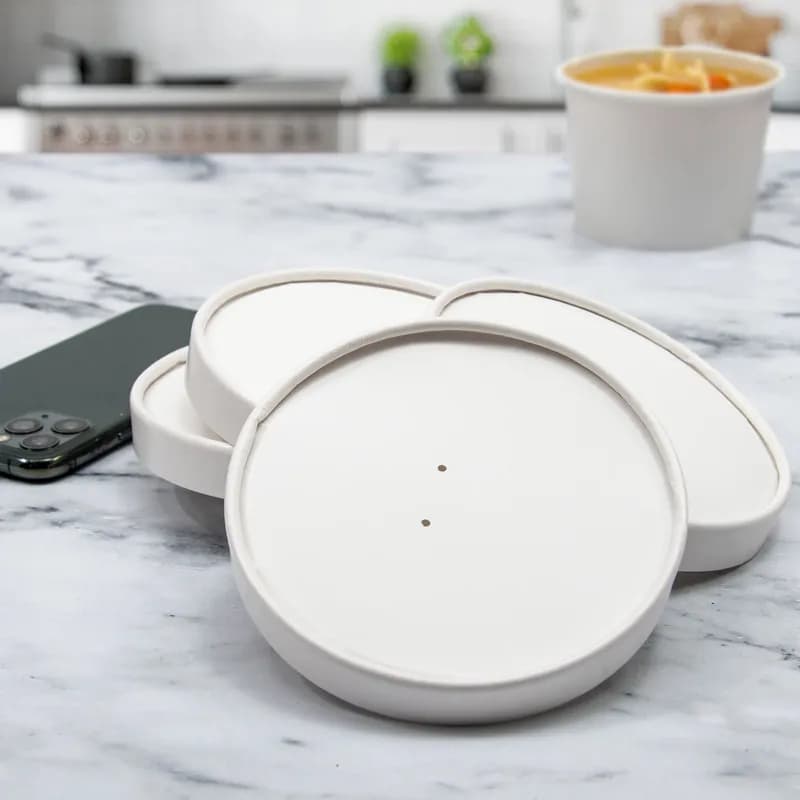 Solo® Flexstyle® Lid Flat 4.9X0.713 IN 1 Compartment DSP White For 32 OZ Soup Cup Unhinged 25 Count/Pack 20 Packs/Case