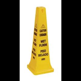 Safety Cone 12.25X12.25X36 IN Caution Wet Floor Yellow Plastic Multilingual 4 Side 1/Each