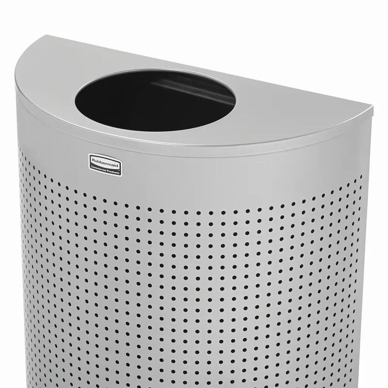 Landfill 1-Stream Trash Can 17.64X8.82X32.48 IN Silver Half Round Stainless Steel With Open Lid 1/Each