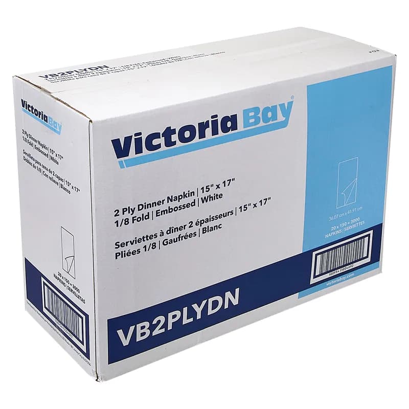 Victoria Bay Dinner Napkins 15X17 IN White Virgin Paper 2PLY 1/8 Fold 3000/Case