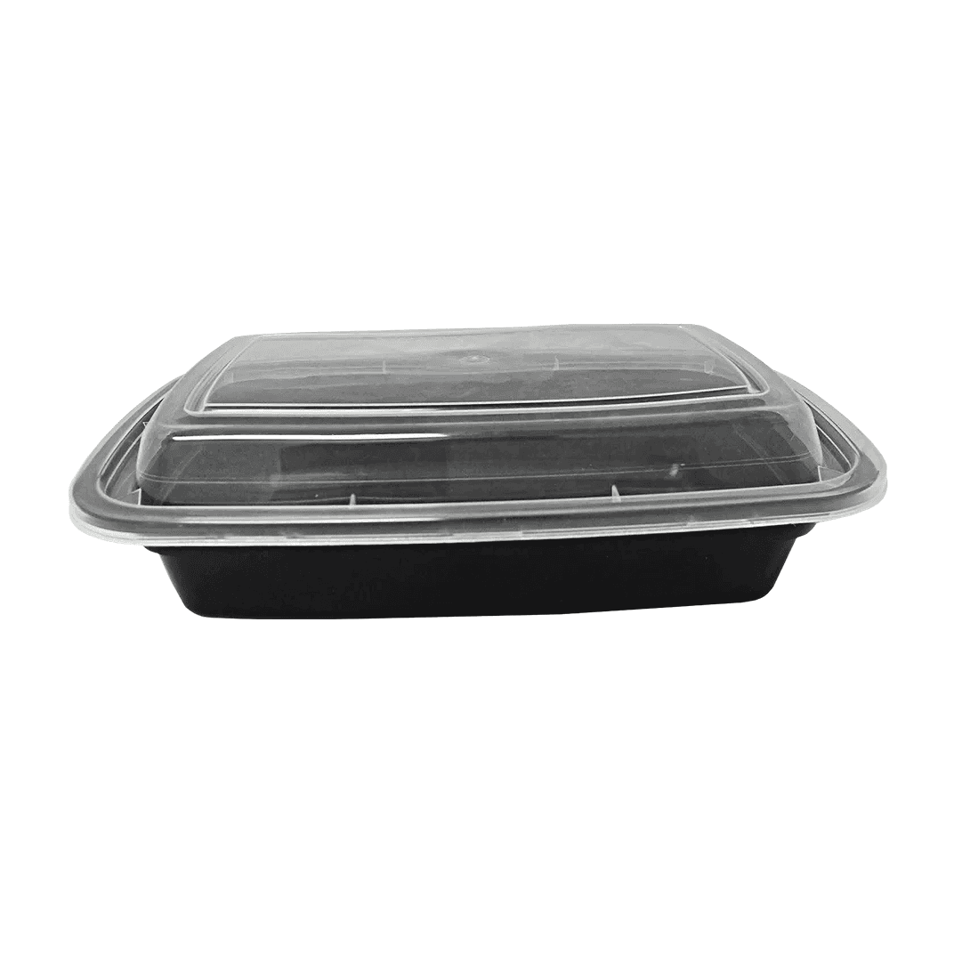 Take-Out Container Base & Lid Combo 24 OZ PP Clear Black Rectangle Microwave Safe 150/Case