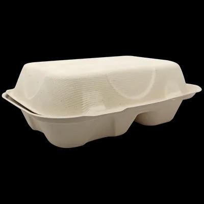 Take-Out Container Hinged 9X6X3 IN 2 Compartment Plant Fiber Bamboo Natural Rectangle Freezer Safe Soak-Proof 500/Case
