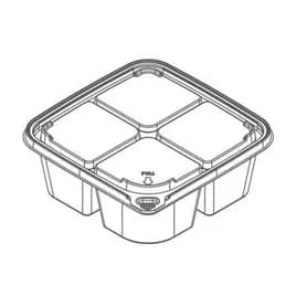 Deli Container Base & Lid Combo 6X6 IN 4 Compartment PET Clear Square Tamper-Evident 300/Case