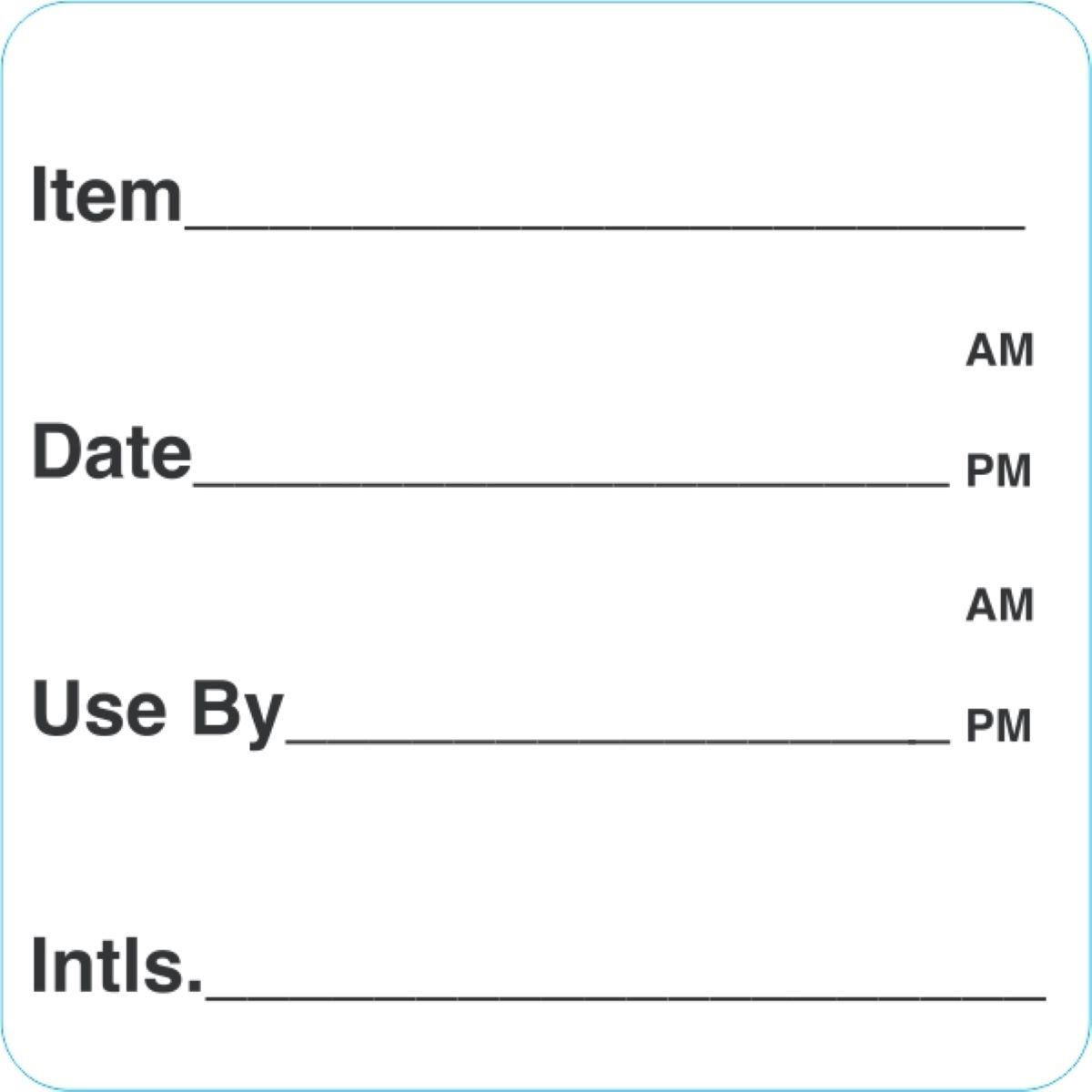 Item Date Use By Initals Expiration Write In Label 2X2 IN Black Removable 500 Count/Roll 25 Rolls/Case 12500 Count/Case